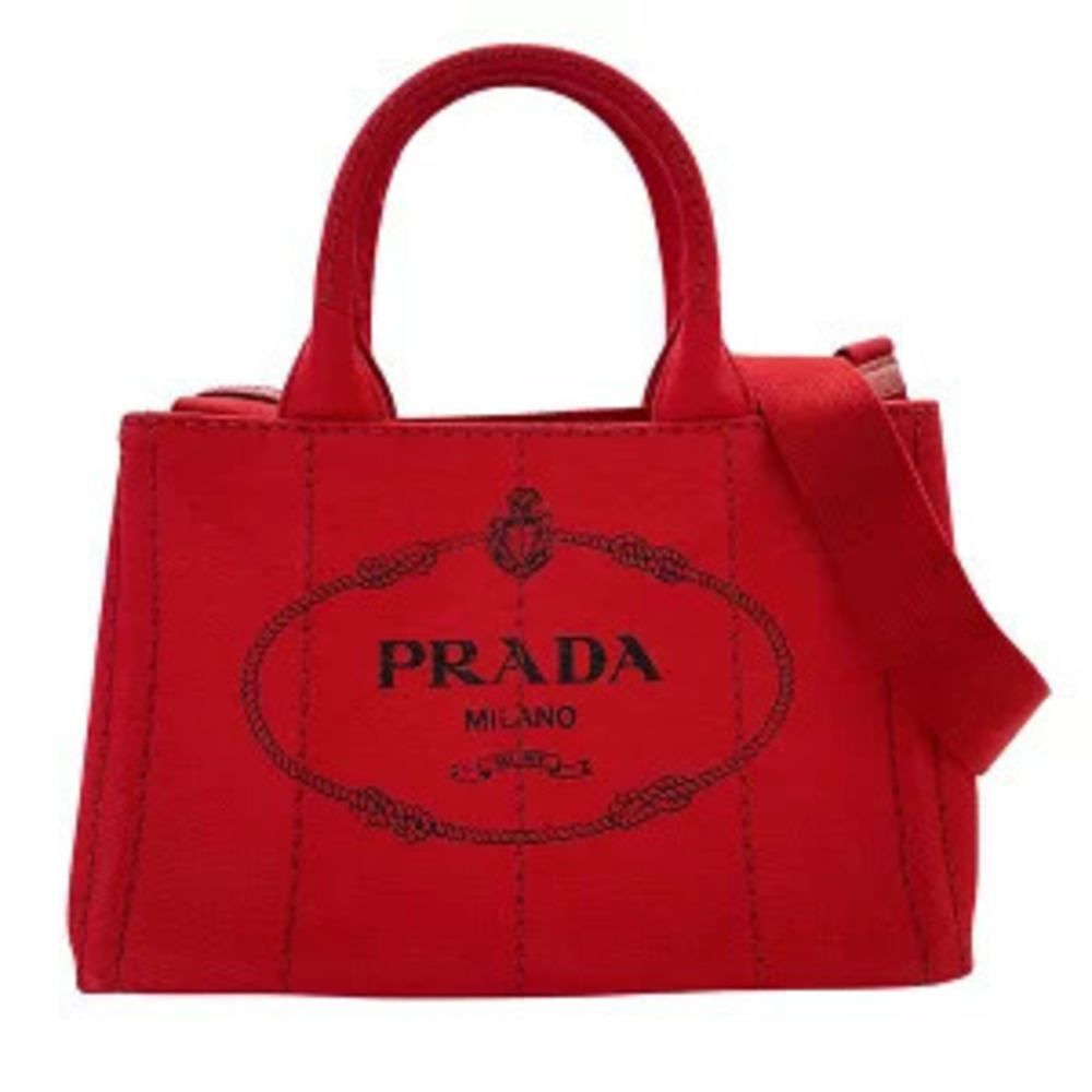 Prada Bag Handbag Shoulder Canvas Canapa Red